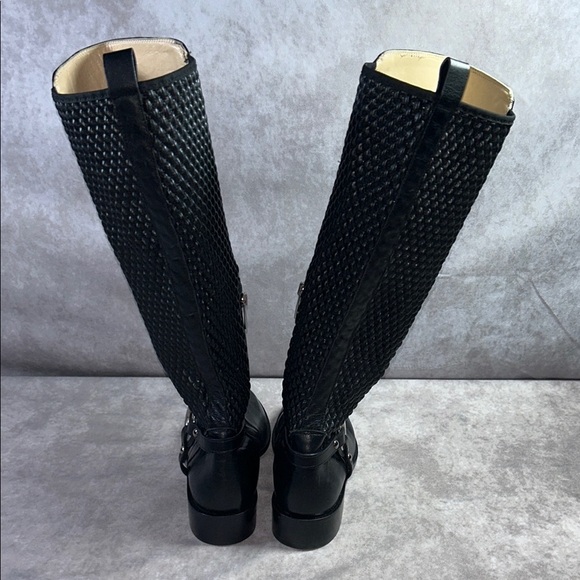 Ron White EUC Women Black Leather Knee-High Boots Sz EU 36 Quilted Cushioned - Picture 4 of 16